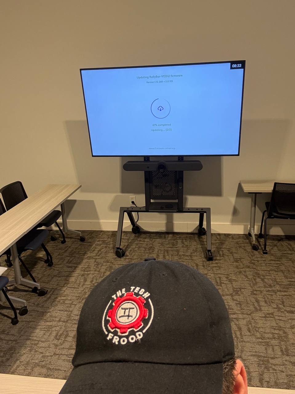 Logitech Rally video conferencing cart set up in the nonprofit learning space